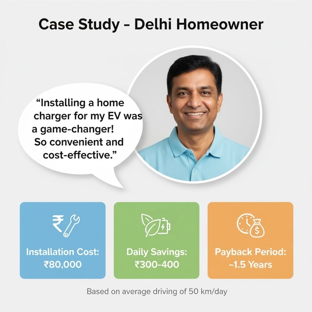 Delhi homeowner EV charging installation case study testimonial