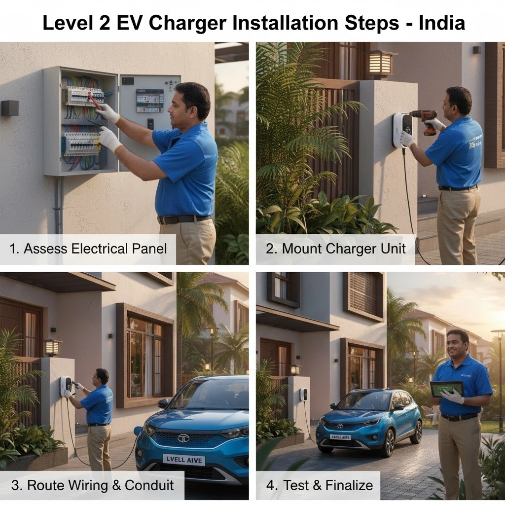 Professional electrician installing EV charging station India residential